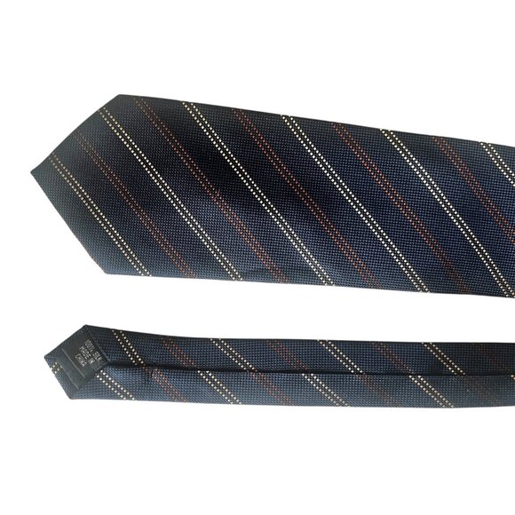 VOX Pure Silk Tie 59" Navy Blue With Yellow & Red Stripes Traditional Work - Picture 2 of 7